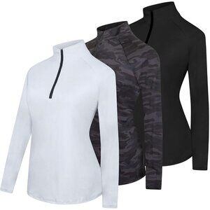 Women's Plus Size Fleece-Lined Dry-Fit Long Sleeve Quarter Zip Workout Jackets
